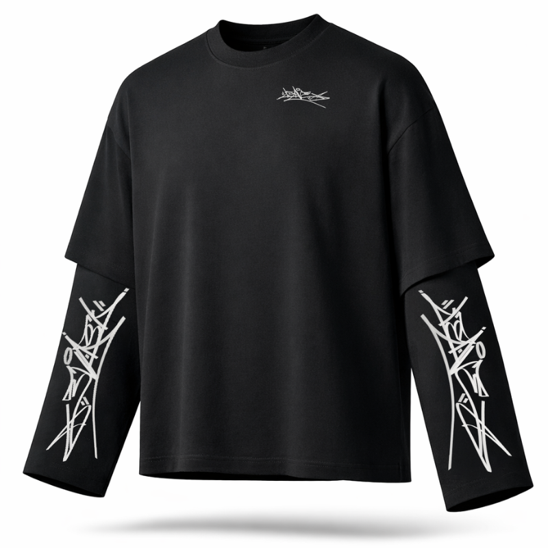 Double Long Sleeve Front Tag - Leave World Wide