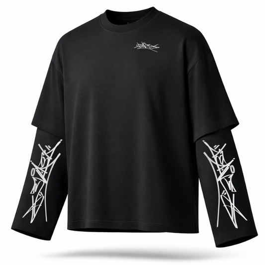 Double Long Sleeve Front Tag - Leave World Wide